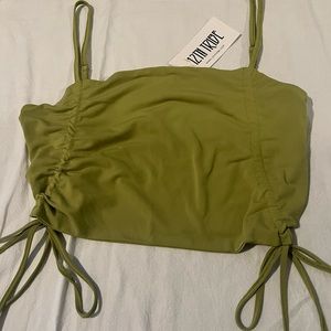 12th Tribe kiwi green crop top with ties, medium
